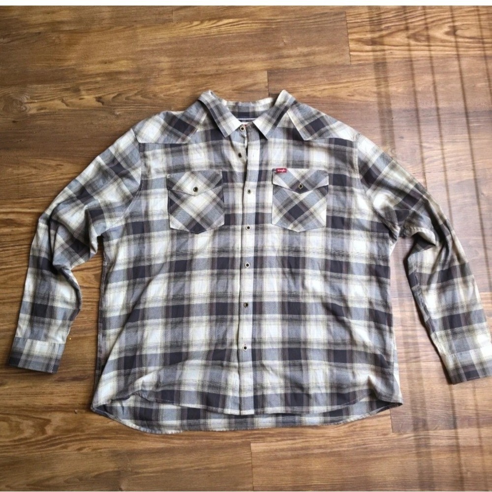 Wrangler Mens 3XL Plaid Western Button Down Shirt Long Sleeve Brown Tan